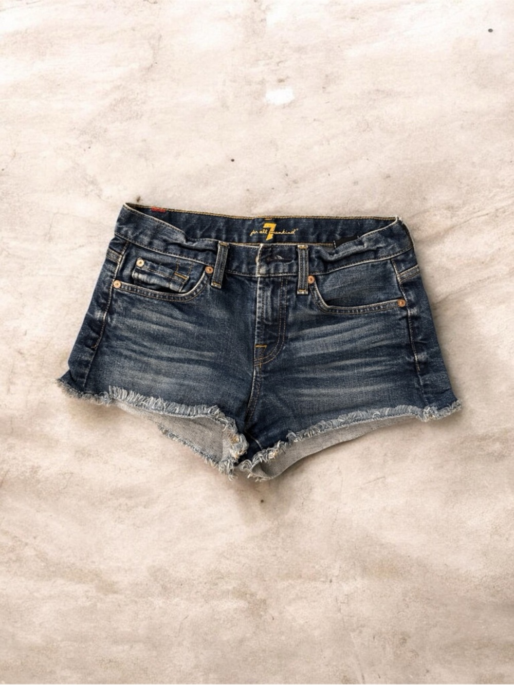 ⚡️7•For•All•Mankind Dark Blue Frayed Hem Denim Shorts